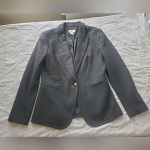 LOFT Ann Tylor Single Button Tweed Wool Dark Gray Blazer Size 8P